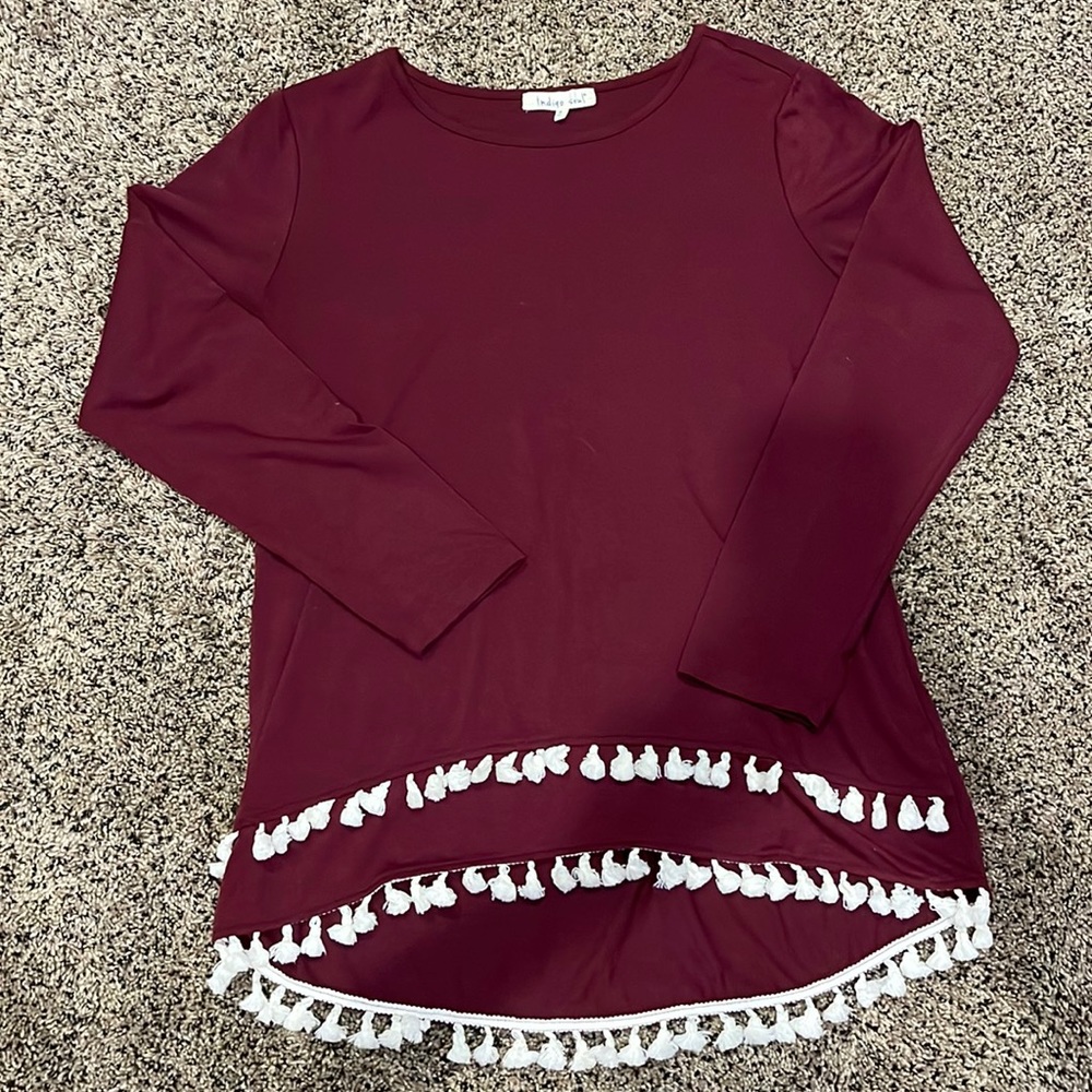 Maroon Top with Fringe Detail